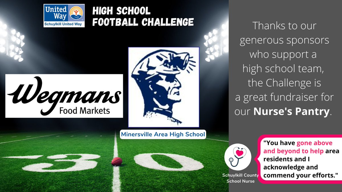 SchuylkillUnitedWay (@schunitedway) on Twitter photo Thank you <a href="/Wegmans/">Wegmans Food Markets</a> for sponsoring the <a href="/MinersvilleA/">Minersville Athletic</a> in this year's High School Football Challenge!!
👋
See everyone June 21 at <a href="/NorthSchuylkill/">North Schuylkill SD</a>
Ghosh Orthodontics Field at Spartan Stadium.
Competitions begin at 5pm.
schuylkillunitedway.org/high-school-fo…
#suwfootballchallenge Thank you <a href="/Wegmans/">Wegmans Food Markets</a> for sponsoring the <a href="/MinersvilleA/">Minersville Athletic</a> in this year's High School Football Challenge!!
👋
See everyone June 21 at <a href="/NorthSchuylkill/">North Schuylkill SD</a>
Ghosh Orthodontics Field at Spartan Stadium.
Competitions begin at 5pm.
schuylkillunitedway.org/high-school-fo…
#suwfootballchallenge