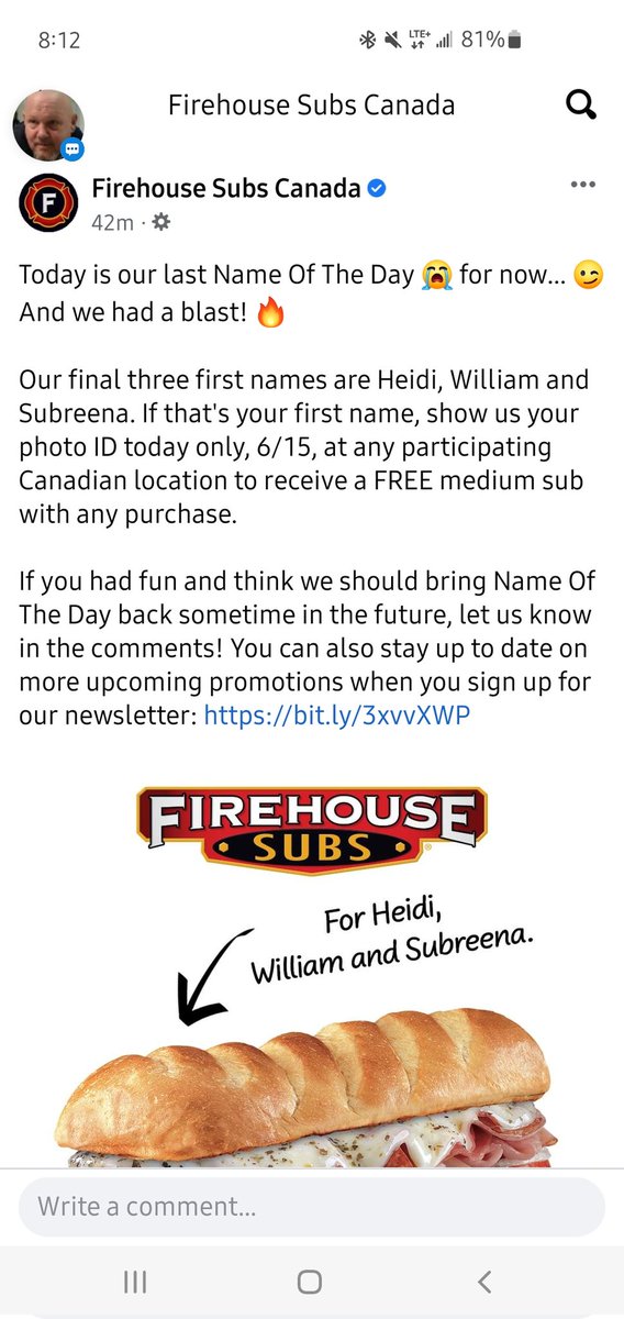 Yay!! Free lunch today! Thank you #firehousesubs