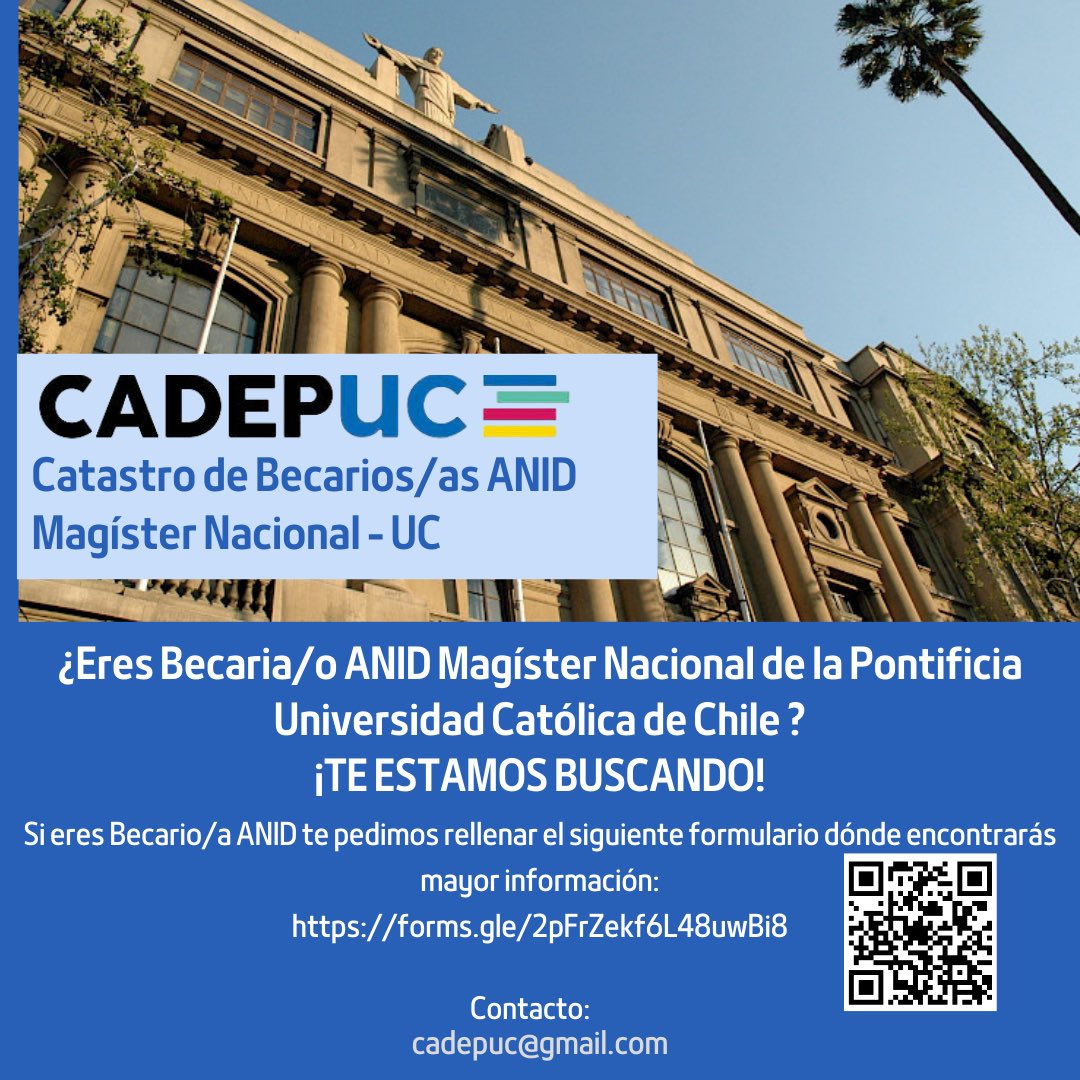 ¿Eres Becario/a ANID Magíster Nacional? Te estamos buscando. Te pedimos rellenar el formulario que encontrarás en el siguiente link. 

linktr.ee/cadepuc