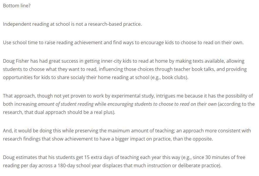 Independent Reading at School is NOT a Research-Based Practice

shar.es/afHIcO <a href="/ReadingShanahan/">Timothy Shanahan</a>