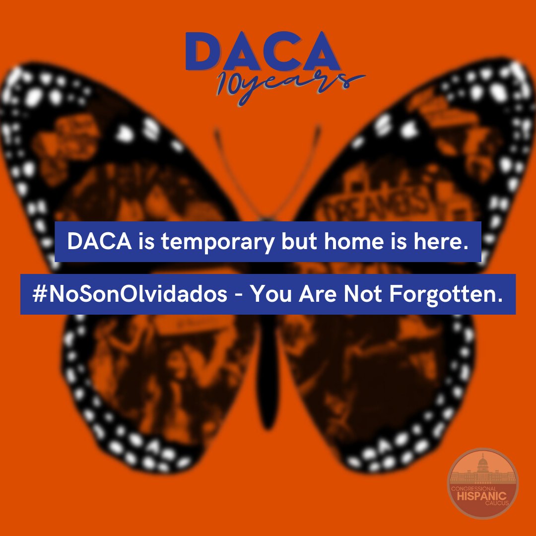 I stand with my House colleagues to recognize the 10th Anniversary of #DACA. 

Now is a great time for the Senate to pass the Dream and Promise Act and create pathways to citizenship, including for DACA recipients. 

#NoSonOlvidados <a href="/HispanicCaucus/">Congressional Hispanic Caucus</a>