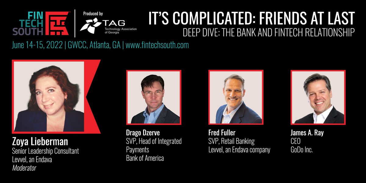 Fintech South (@fintechsouth) on Twitter photo We are ready to Deep Dive into It's Complicated: Friends at Last with Zoya Lieberman, Drago Dzerve, Fred Fuller, and James A. Ray at 11:05. 
Which Deep Dive has been your favorite so far? We are ready to Deep Dive into It's Complicated: Friends at Last with Zoya Lieberman, Drago Dzerve, Fred Fuller, and James A. Ray at 11:05. 
Which Deep Dive has been your favorite so far?