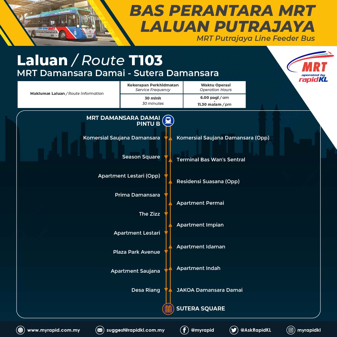 askrapidkl's tweet photo. Mulai 16 Jun 2022, perjalanan anda kini lebih luas dgn perkhidmatan bas perantara MRT Laluan Putrajaya.
Perkhidmatan bas perantara akan mula beroperasi pada jam 3.00 ptg.
Jangan lepaskan peluang untuk mencuba perkhidmatan bas perantara ini.
#RapidKL
#JOMNAIKMRT
#PYLINEPHASE1 https://t.co/LCM7D2UymJ