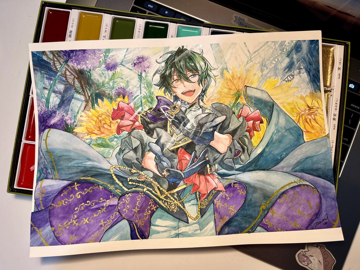 lilioneee's tweet photo. Celebrating english Ensemble stars launch with fav boy - Mika Kagehira in watercolour! 

#EnstarsSurpriseEvent #あんスタ https://t.co/DLVHpCrZ8z