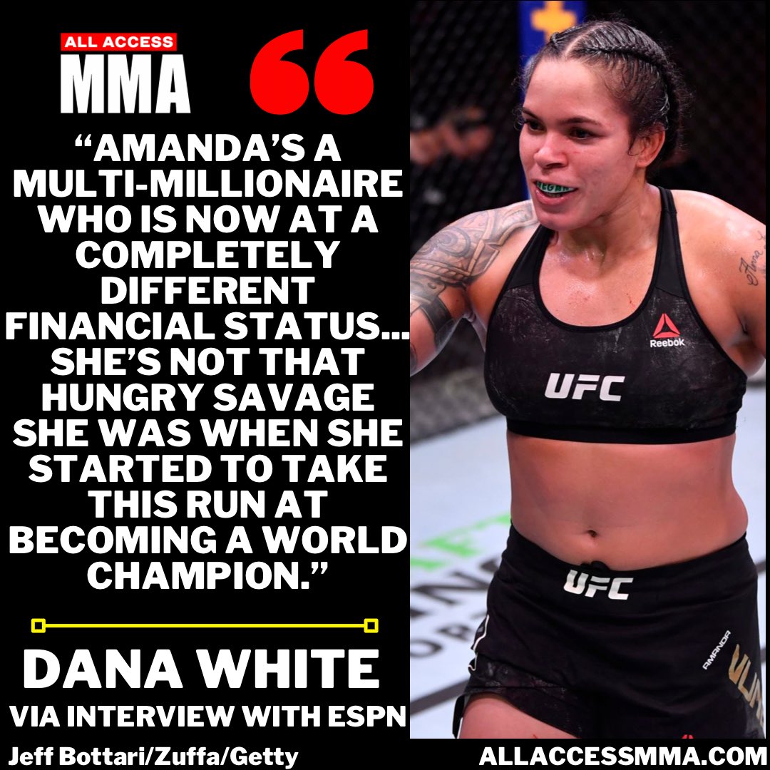 RT @AllAccessMMA247: Dana White on Amanda Nunes

“She’s not that hungry savage she was”

#UFC https://t.co/Mhg0OLqgKX