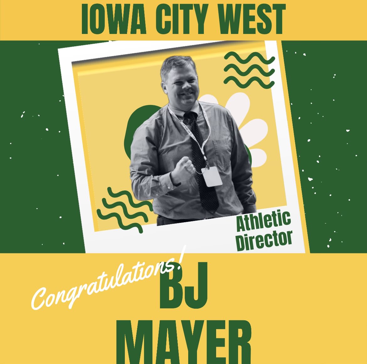 Mitch Gross (@icwprincipal) on Twitter photo Very excited to announce BJ Mayer as the new Athletic Director for <a href="/IowaCityWestHS/">Iowa City West HS</a>!
#GoWest! Very excited to announce BJ Mayer as the new Athletic Director for <a href="/IowaCityWestHS/">Iowa City West HS</a>!
#GoWest!