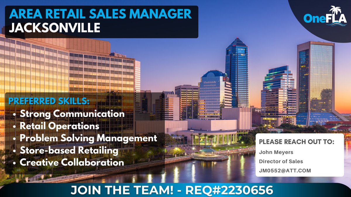 Looking for some talent in beautiful Jacksonville, FL ⁦@OfficialAmyIvey⁩ ⁦@dmartin_one⁩ ⁦@NiswanderAaron⁩ ⁦@theeastregion⁩ ⁦@Stand_OneFLA⁩ ⁦@EBE_ONEFLA⁩ ⁦@jmarciniakk⁩ @One_FLA