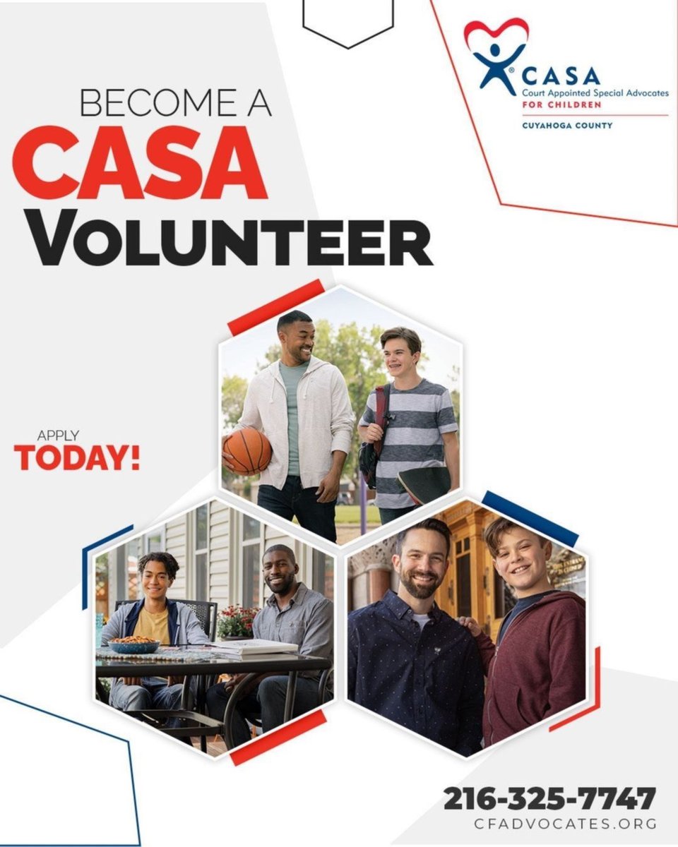 We are always in need of more male #CASAVolunteers in #CuyahogaCounty! Many young male youth in the child welfare system do not have male role models in their life - you can change that. 𝐕𝐢𝐬𝐢𝐭 𝐨𝐮𝐫 𝐰𝐞𝐛𝐬𝐢𝐭𝐞 𝐭𝐨 𝐥𝐞𝐚𝐫𝐧 𝐦𝐨𝐫𝐞, 𝐜𝐟𝐚𝐝𝐯𝐨𝐜𝐚𝐭𝐞𝐬.𝐨𝐫𝐠.