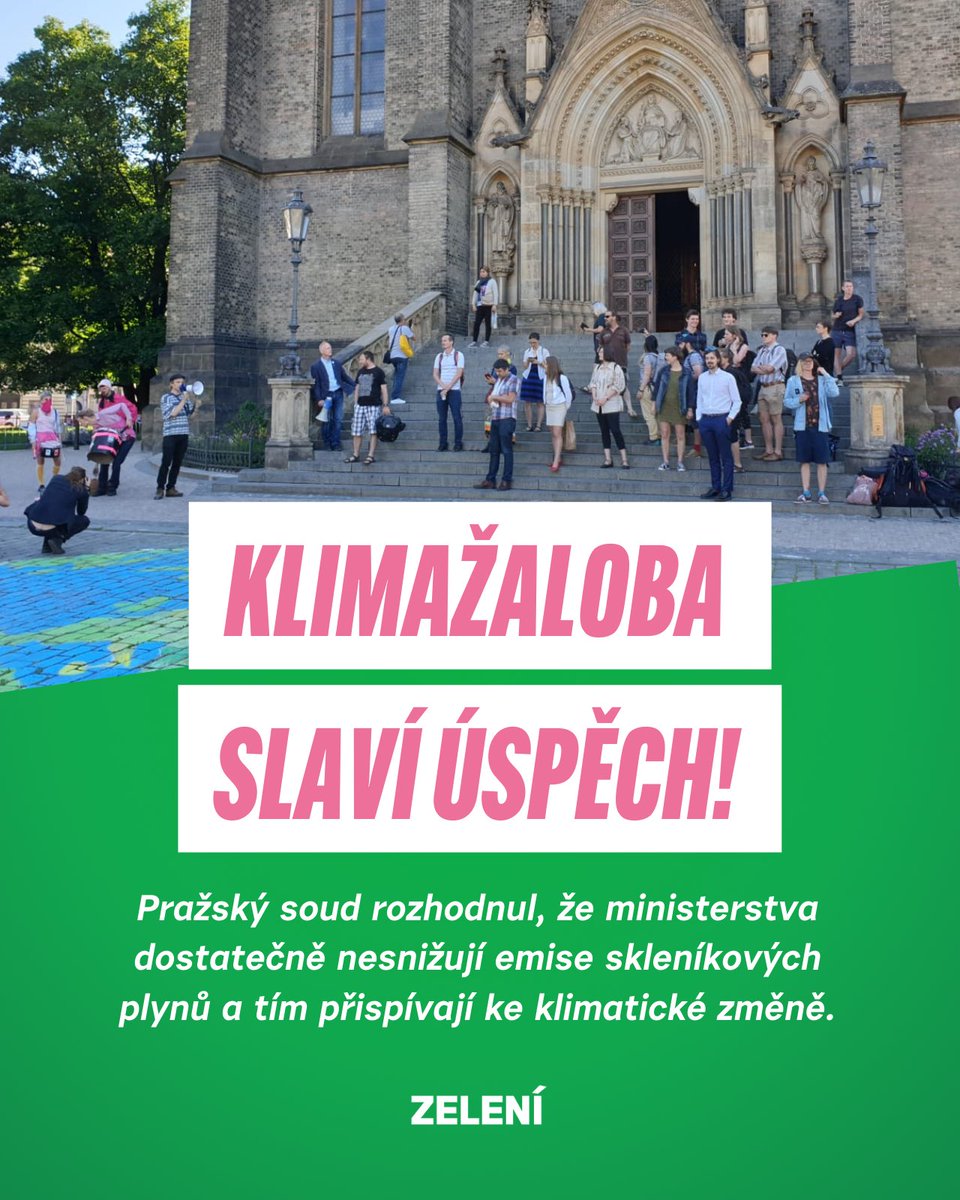 zeleni_cz's tweet photo. Klimatická žaloba uspěla! Gratulujeme! Klimatické hnutí dnes zaznamenalo bezprecedentní úspěch. Městský soud v Praze rozhodl, že české klimatické plány jsou nedostatečné a nesměřují k naplnění našich závazků vyplývajících z Pařížské dohody. Soud také nařídil, (1/4) https://t.co/m0il3r8vSX