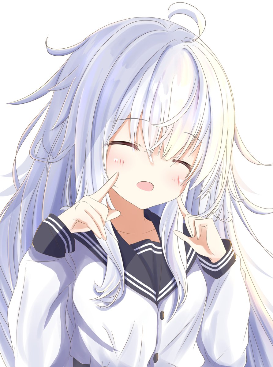 hibiki (kancolle) ,verniy (kancolle) 1girl solo long hair closed eyes white background simple background black sailor collar  illustration images