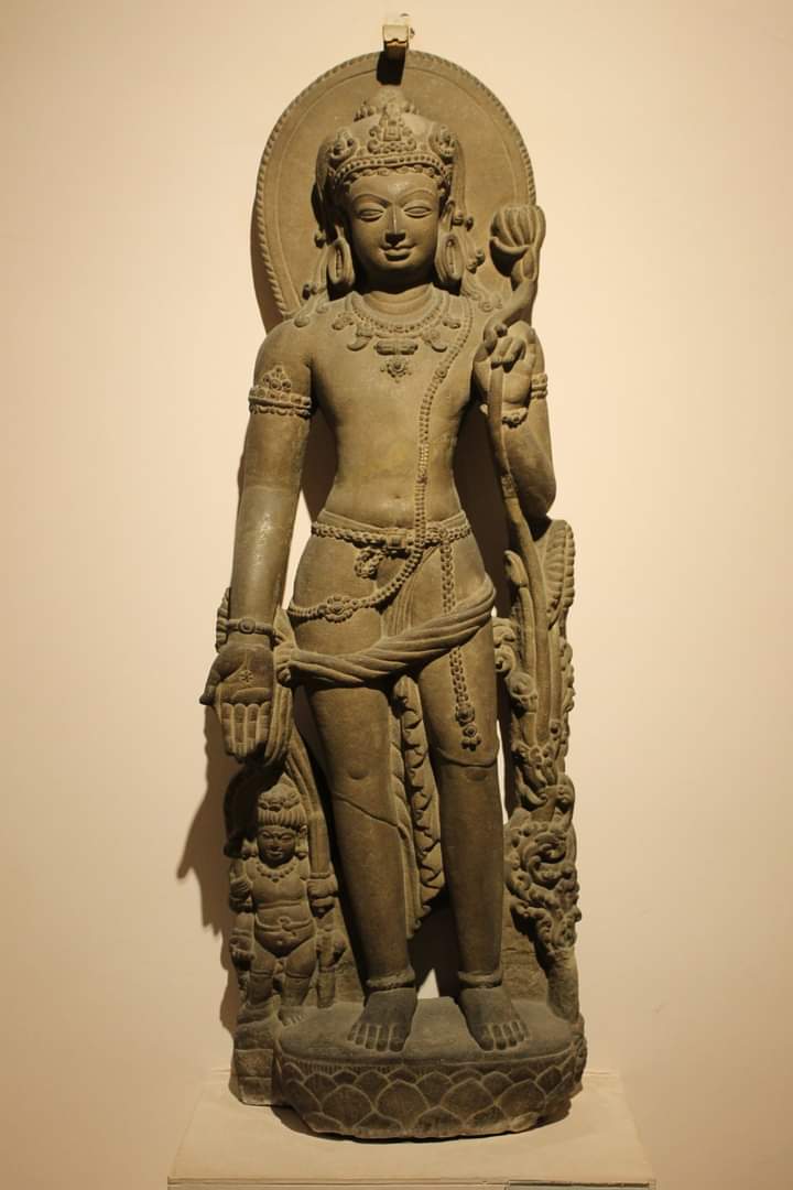 Siddhaikavira, a form of Manjushree is the Bodhisattva of wisdom and enlightenment. The full blown Neelotpala or the blue lotus in his left hand and the right hand in Varada Mudra (gesture of grants)  are his usual attributes. He is standing on a lotus 
1/n