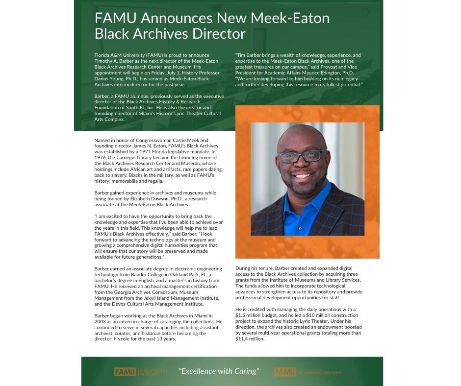 FAMU Announces New Director of Meek-Eaton Black Archives
conta.cc/3xtB9um