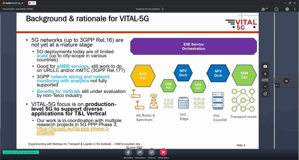 NextworksSrl's tweet image. Live now! Juan Brenes from #Nextworks presenting #NetApps #5G #experimentation via #OSM for #TransportandLogistics #Verticals at #OSMecosystemDay
@5gVital @OpenSourceMANO @ETSI_STANDARDS @5GPPP