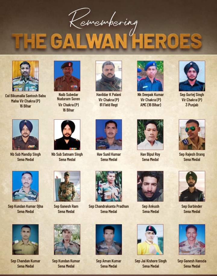 FaujiDKB's tweet photo. Salute Col. B. Santosh Babu and 19 Breve heart soldier who sacrifice their life in #GalwanValley for nation.

⚔️Saluting Gallants of Galwan⚔️

#IndianArmy #GalwanHeroes
Jai Hind 🇮🇳🇮🇳 https://t.co/7EFEwMCexB