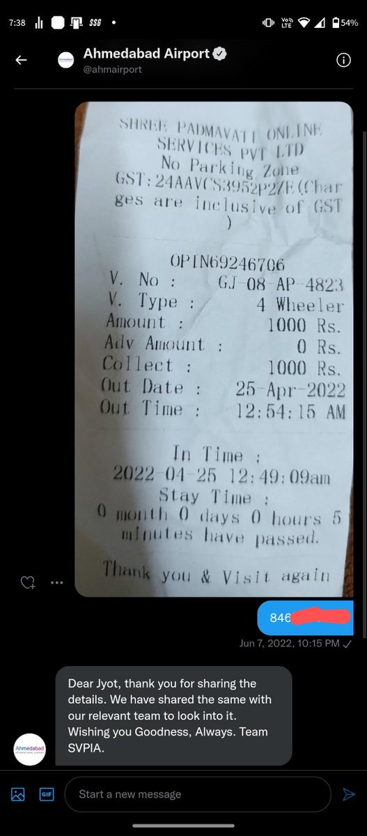 JyotHathi's tweet photo. Heights of Shamelessness! Just automated replies, no actions. Stop using bots for human stuff! Also, stop the robbery!
Whooping Rs.1,000 No Parking fine issued while stopping the car for 2 seconds, not even turning off engine.

@Pib_MoCA @JM_Scindia @ahmairport 

#AdaniRobbery https://t.co/xAUMAZ5L0w
