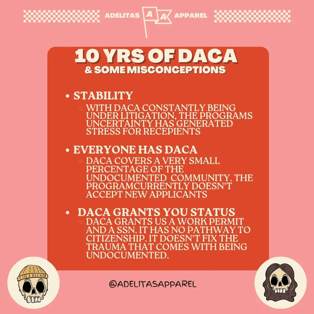 BarrioDrive's tweet photo. Today marks 10 years of DACA. Days like these are hard for our community because it serves us as a reminder that nothing has changed. It reminds us that DACA isn't enough, that so many people in our community were left behind. We deserve a whole lot more https://t.co/DGR61LXu01 https://t.co/jOPmLSv9LN