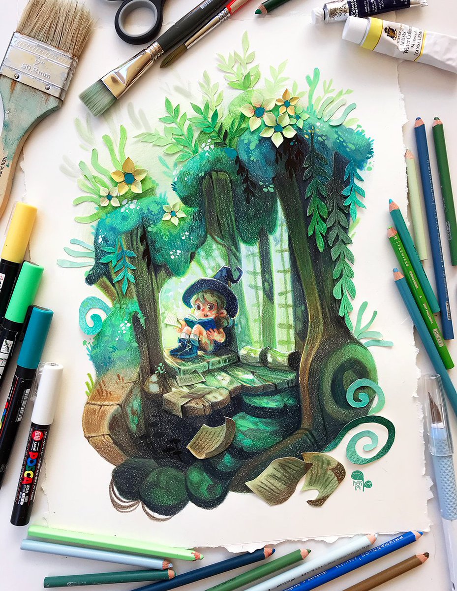 Would you help her catch the pages that were blown away?✨😁 New piece!