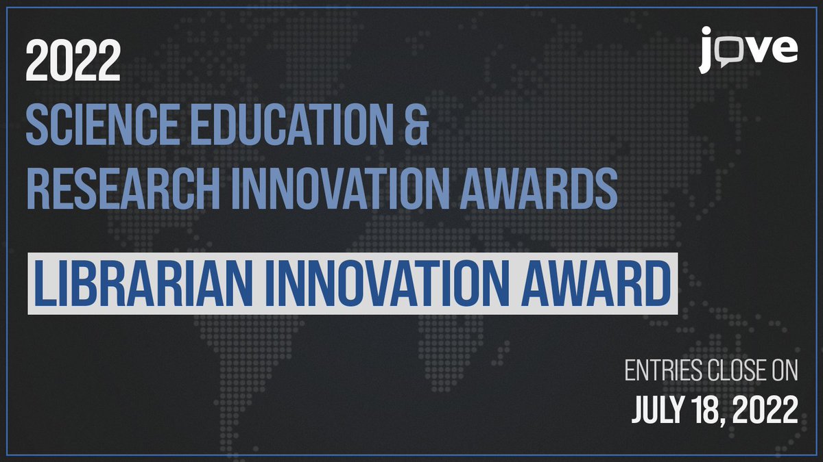 JoVEJournal's tweet photo. Submit your story to the 2022 #Librarian Innovation Awards if you have supported learning outcomes and increased student engagement in #STEM education at your institution using video resources. Learn more about the awards here! https://t.co/Pm3zMspNyy
#InnovationAward https://t.co/SsMyG6CDEw