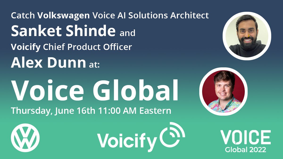 Voicify's tweet photo. Tomorrow: Catch our talk on Custom Voice Assistants with Volkswagen at #VOICEGlobal 2022, at 11 AM Eastern. #ConversationalAI #CustomVoiceAssistant https://t.co/wwHSab5J8D https://t.co/Prn3irOWCT