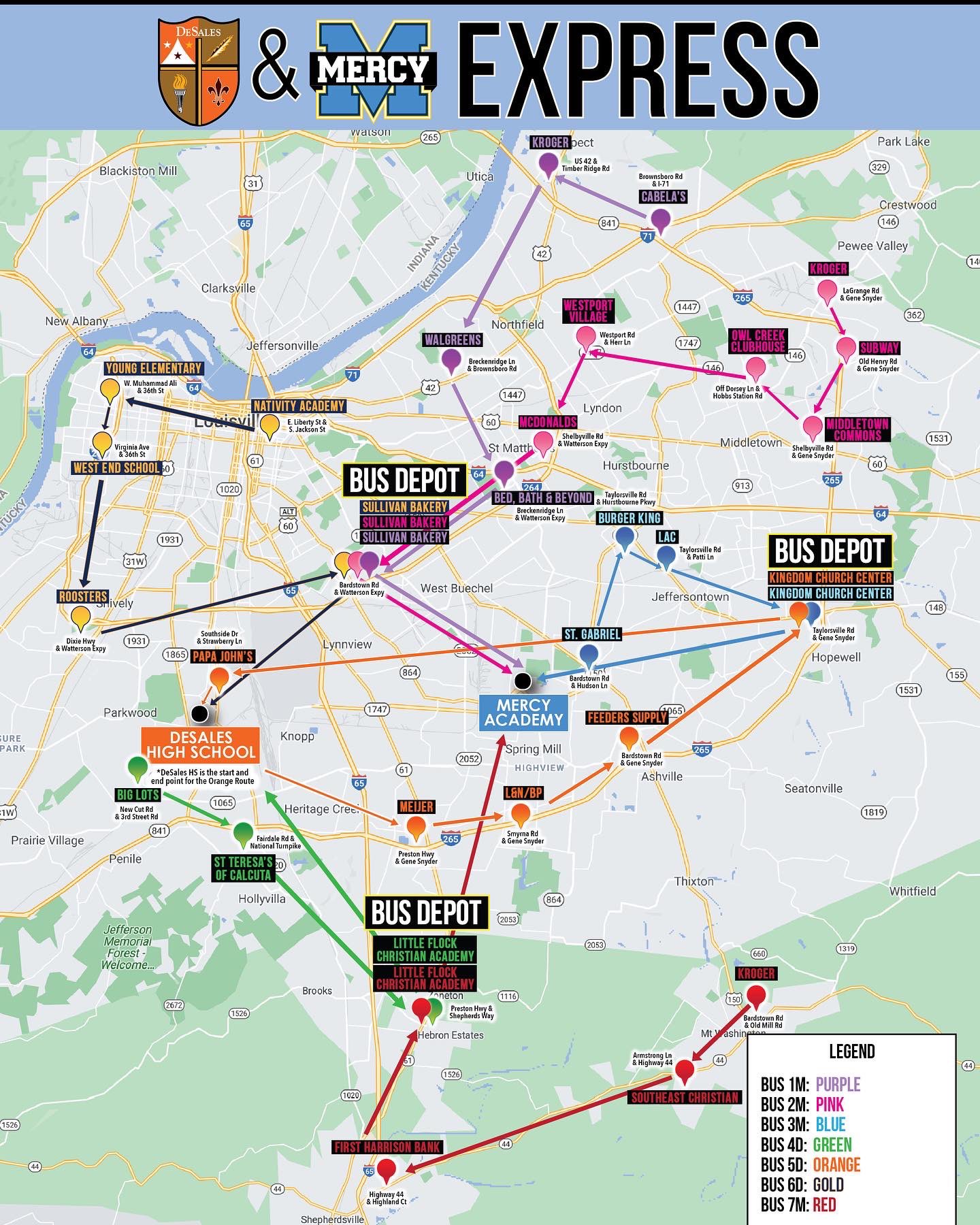 Desales High School Big News The Desales Mercy Express Bus Has Added Two Additional Routes For The 22 23 School Year Say Hello To Downtown Louisville And Mt Washington More Information And