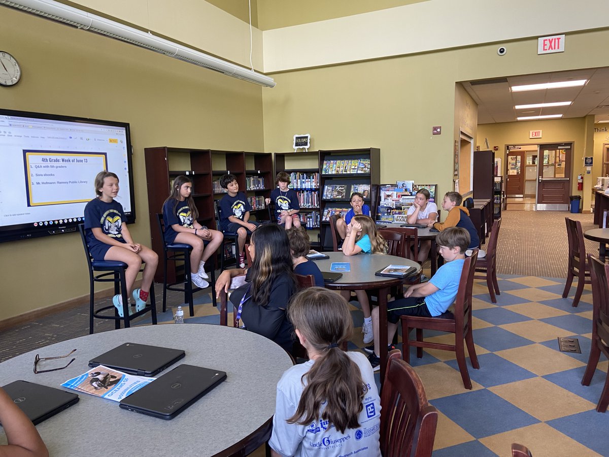 dateritc's tweet photo. Busy week for 4th Graders at Dater School:
-Mr. Jeff visits from the Ramsey Public Library to talk about the summer reading program.
-5th graders visit to answer questions and give advice about the transition from 4th to 5th grade.
-Students explore Sora (ebook/audiobook) program https://t.co/t1pU68rvNm