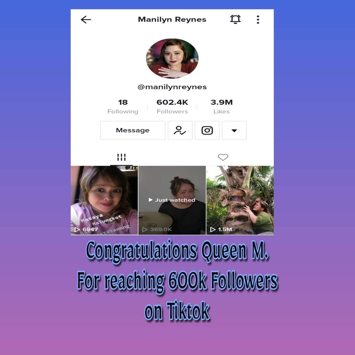 manilynians's tweet photo. Congratulations aming mahal na Reyna 600k Follwers on Tiktok and counting Tiktokerist yarn💕☺❤👏 #ManilynReynes #StarOfAllDecades #BestComedyActress @manilyn_reynes @EdnaMenia @janineperaltav1 @genzmanilynians @manilynian2021 @iloveutintin @Jenelynbacani12 https://t.co/Jox1stRG2p