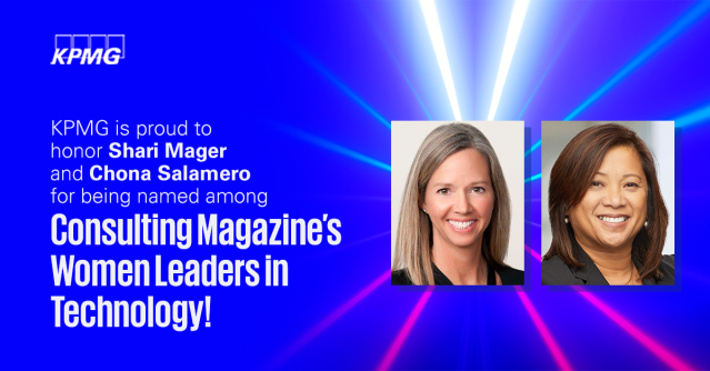 dmeshaka's tweet photo. .@KPMG_US Advisory Partner Shari Mager and Advisory Principal Chona Salamero have been recognized among @Consulting_Mag's Women Leaders in Technology for Excellence in Client Service and as Mentor of the Year respectively. https://t.co/1zTmac3ErD