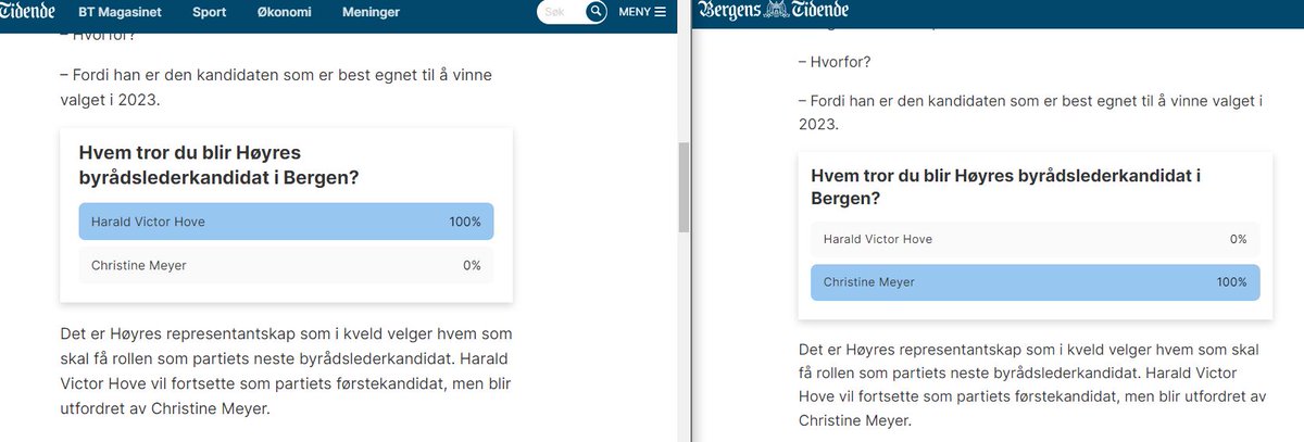 Tolkar dette enten som at alle som brukar Chrome diggar Hove, og alle som brukar Edger diggar Meyer, eller at stemmefunksjonen til BT ikkje er heilt oppe og går