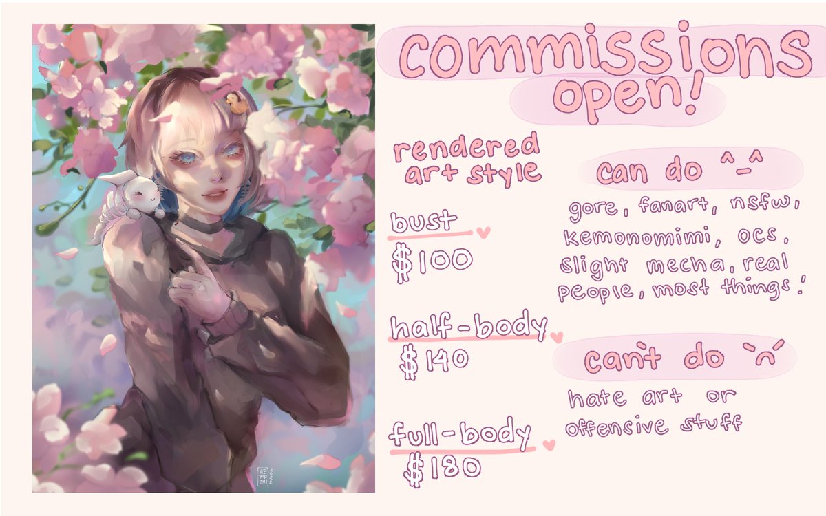 💟 COMMISSIONS OPEN 💟

hi there i've updated my comm sheet and am now open for july commissions to fund my brother's medical bills as well as my maintenance medication! dm me to inquire / place a slot

[rts are v much appreciated] 