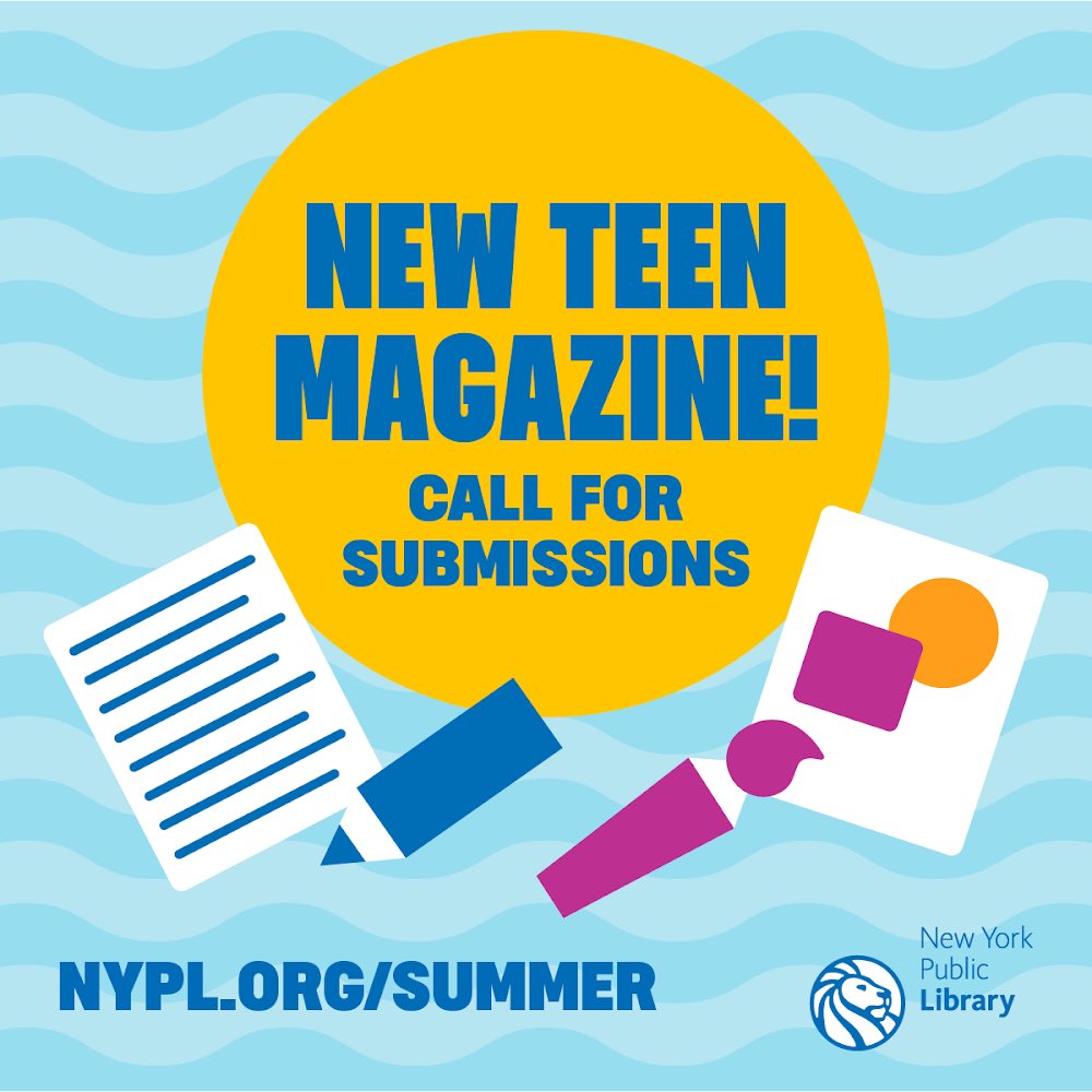 VanCortlandtLib's tweet photo. Calling NYC teens! Submit your original writing and artwork to @NYPL’s new teen magazine. Show us how you Make Waves in your world and share who you are and what you care about. All pieces selected for publication will be awarded a $100 gift card! https://t.co/paZseLhdZ5 https://t.co/YL5SDh17X3