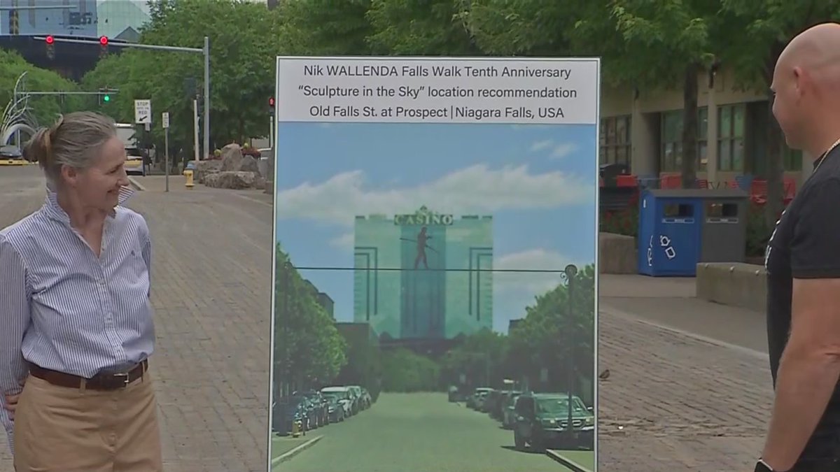 NickVeronica's tweet photo. Niagara Falls plans to build a sculpture of Nik Wallenda's walk and put it over Old Falls Street https://t.co/e0asz00Adh
