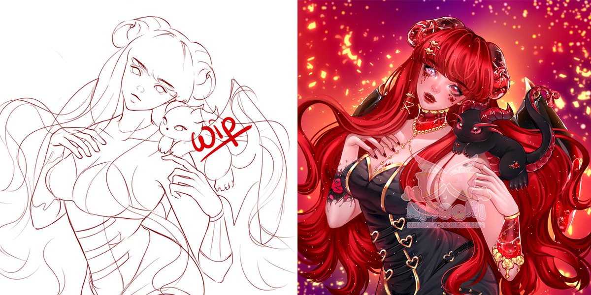 KikoQhi's tweet photo. Sketch > Finish 
Commissioned piece for BelleNessan@Discord

My commission is open!
Commission info: https://t.co/zh8j08C0r0 https://t.co/ilQdJvIrqr
