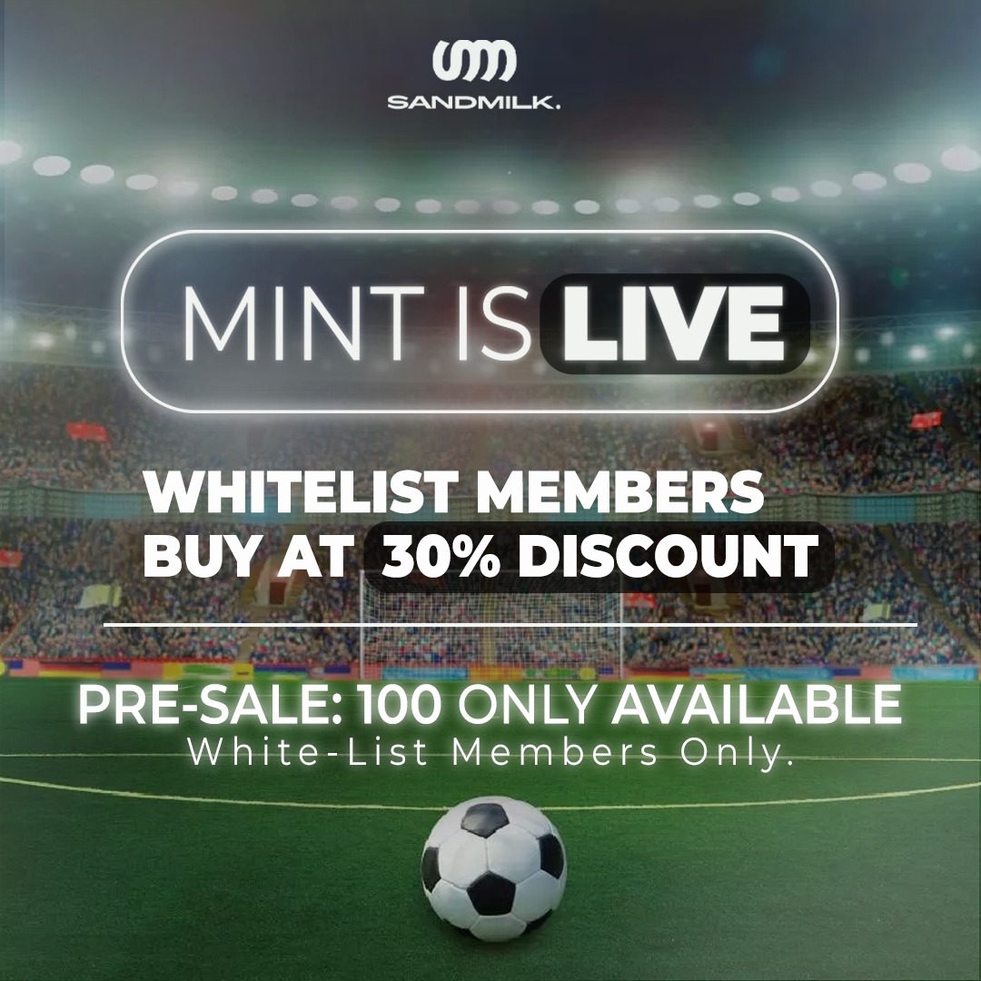 PRE-SALE IS LIVE NOW | 30% DISCOUNT!

BUY | MINT LINK: sandmilk.com/user/freestyle… 

No Crypto wallet is needed, only a credit card.
Pre-Sale ends at 5 pm EST/ 9 pm UTC.

We appreciate each one of you and can't wait for you to become a part of the Champions officially!