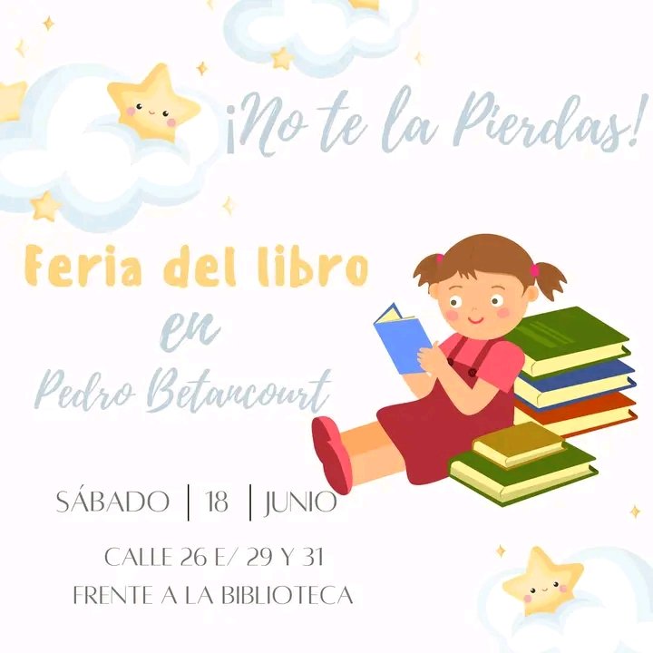 Te invitamos a la Feria del libro en el #MunicipioPedroBetancourt
Con la convicción de que seguiremos avanzando como país 

#CubaPorLaPaz #Cuba #MatancerosEnVictoria #CubaEsCultura