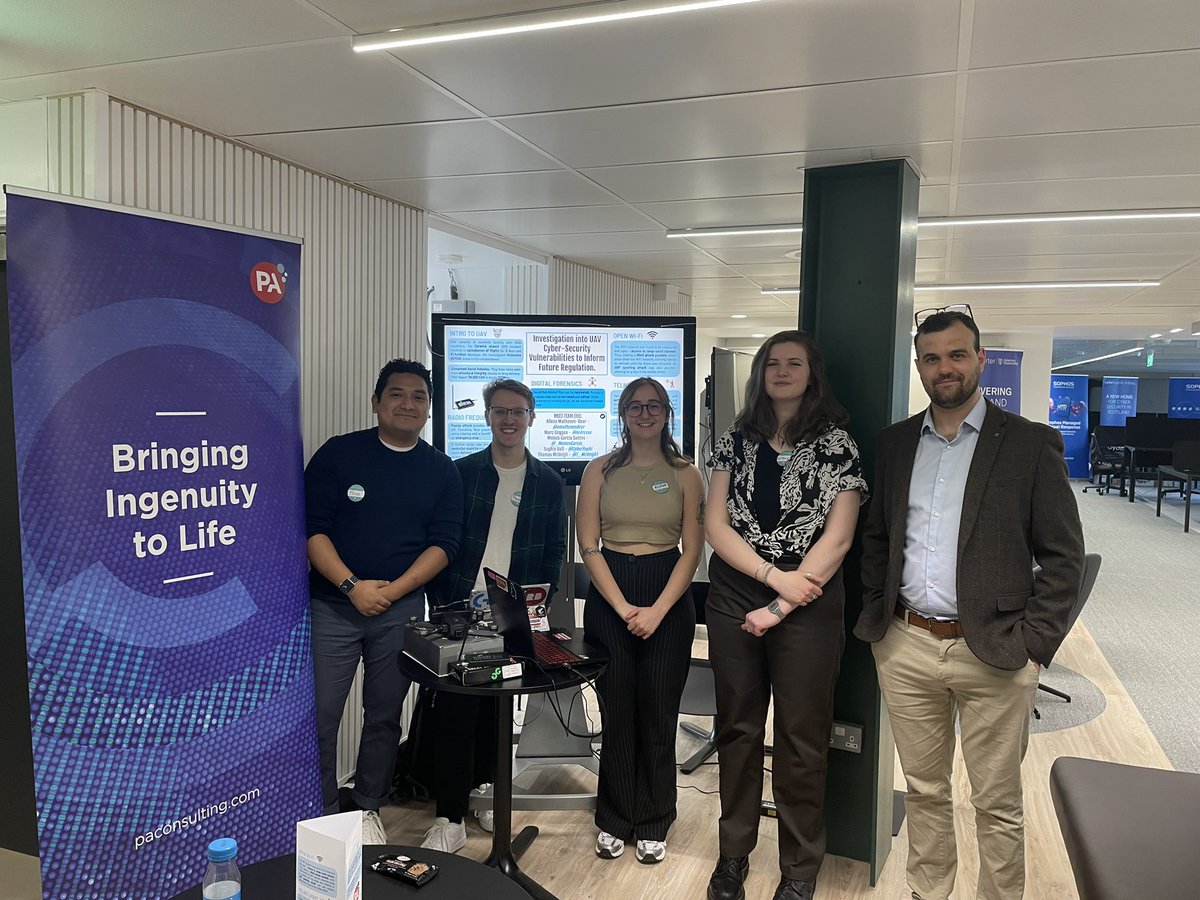 CyberSophi's tweet image. Had a great time at the @AbertayCQ opening today! Was fun to show off our third year group project on drone hacking which was sponsored by and in partnership with @PA_Consulting (and the demo worked, yay!)
