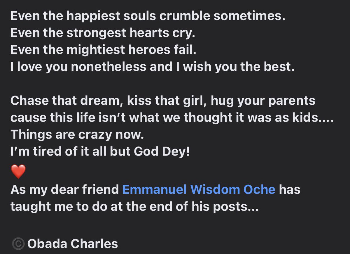ObadaCharlesKwa's tweet photo. Read this, I hope it makes your day!❤️🙂
.
#gistlover #AtikuWike2023 Ibadan Olamide Chicken Republic Busayo #Cheating Deputy Governor Davido https://t.co/6wkAA1u01s