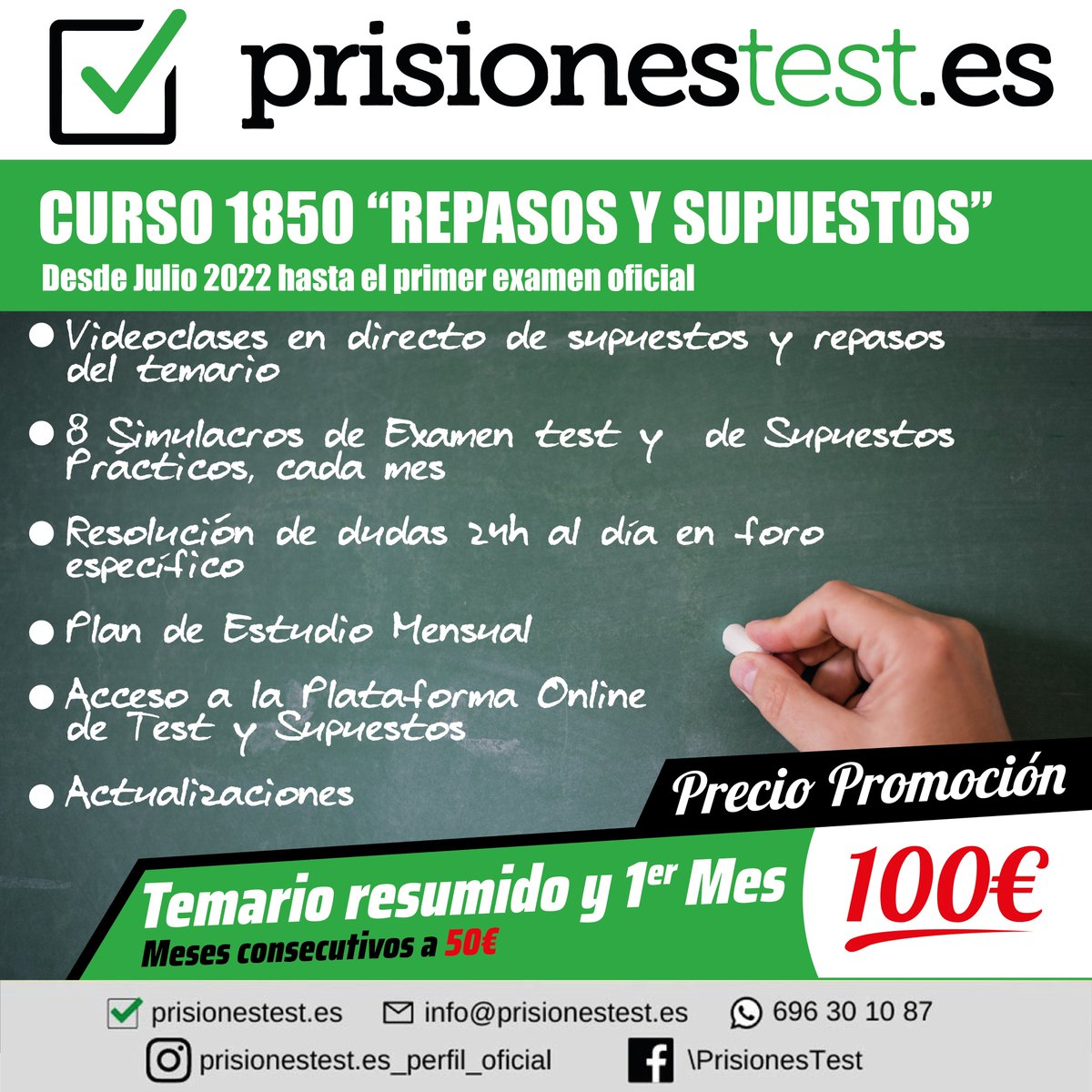 prisionestest's tweet photo. Atención Opositores, os traemos nuestro Curso 1850 de Repasos y Supuestos. Sera desde Julio hasta el primer examen oficial, incluye Videoclases en directo, 8 Simulacros de Examenes al mes, Resolución de dudas en foros y mucho más. https://t.co/Qqwcy6Wr5s