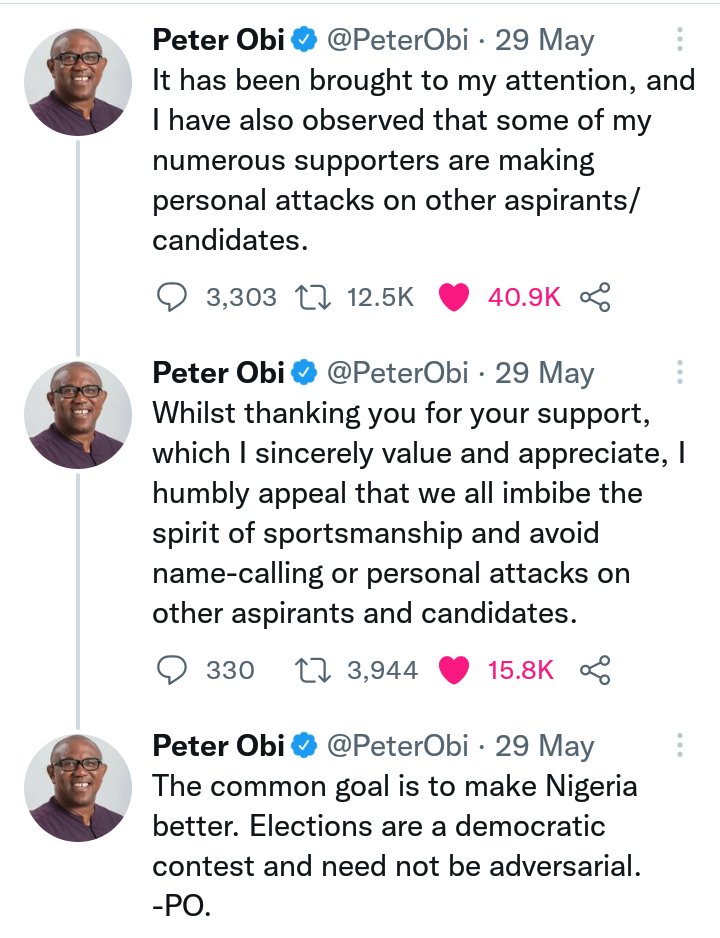 AbrahamPon1's tweet photo. @renoomokri @PeterObi Our leader @PeterObi has pleaded with all his supporters to distance themselves from personal attack since May 29. 
Oga @renoomokri why making it look as if @PeterObi is in support of it, please you're bigger than this. https://t.co/d6JQ1BJcg6