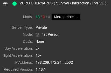 Back by popular demand...ZERO Chernarus (Lightly Modded). Come join us!!