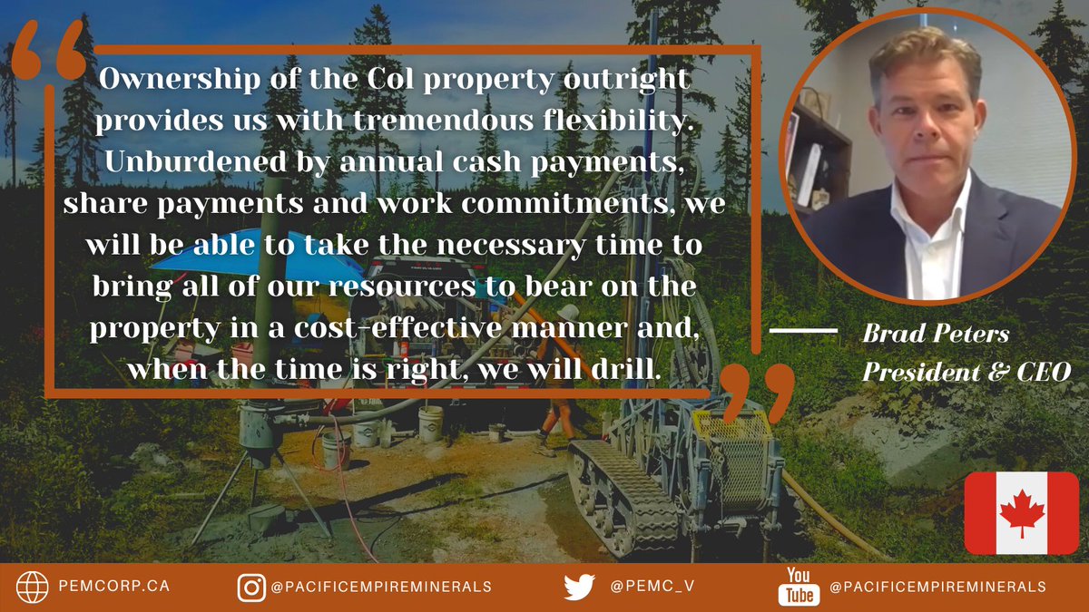 Ownership of the Col property outright provides us with tremendous flexibility. Unburdened by cash payments, share payments & work commitments, @PEMC_V will be able to take the time to bring all of our resources to bear on the property and, when the time is right, we will drill.