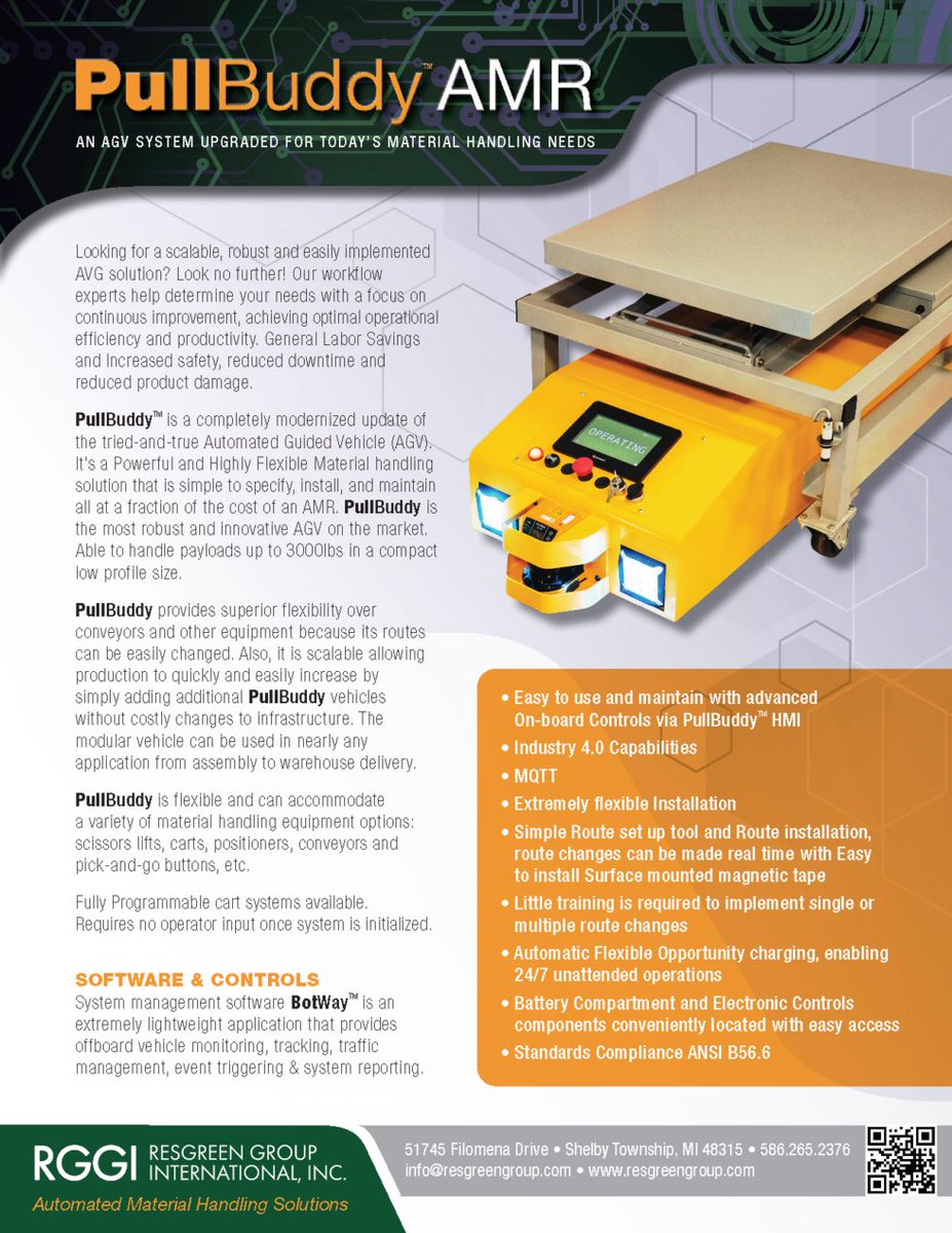 RGGIarmy's tweet photo. Did you know that PullBuddy™ AGV is flexible & able to accommodate a variety of material handling equipment options including scissor lifts, carts, positioners, conveyors, and pick-and-go buttons? - @ResGreenGroup $RGGI
#automation #AGV #PullBuddy™
https://t.co/4HYXkfOjY7 https://t.co/0KSJNPQhB6