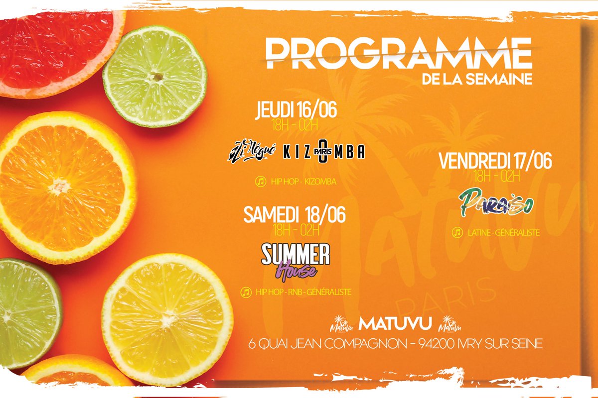 BreakPARIS_'s tweet photo. Events Matuvu Paris :
-> Du 16/06 au 19/06

#GoodVibesOnly #MatuvuParis #Terrasse #QuaisDeSeine #Drink #Food #Cocktails #Lounge #ChillVibes #Ambiance #SetDj #Animations  #Fete #PartyInParis #Discotheque #Bar #BoiteDeNuit #Danse #Music #ParisByNight #SoireeParisienne https://t.co/dDd14Y9Ged