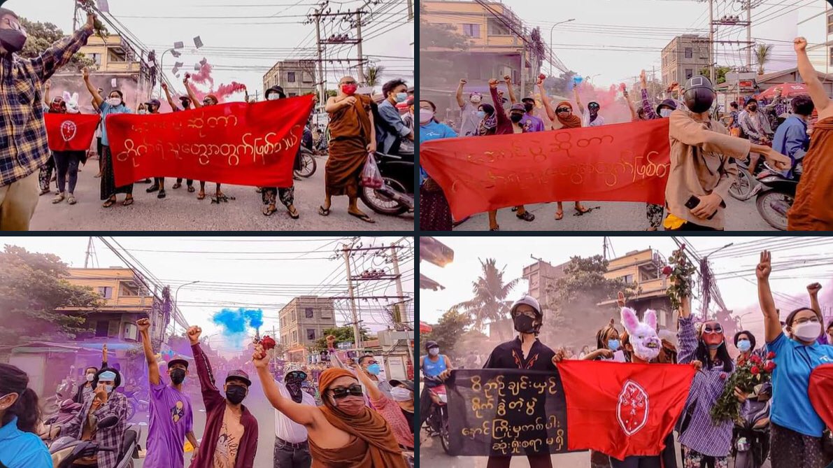 Mandalay’s Revolutionary Alliance Strike marched and chanted revolutionary slogans to overthrow the military dictatorship and to overturn the age of fear.   #2022Jun15Coup #WarCrimesOfJunta #WhatsHappeningInMyanmar
