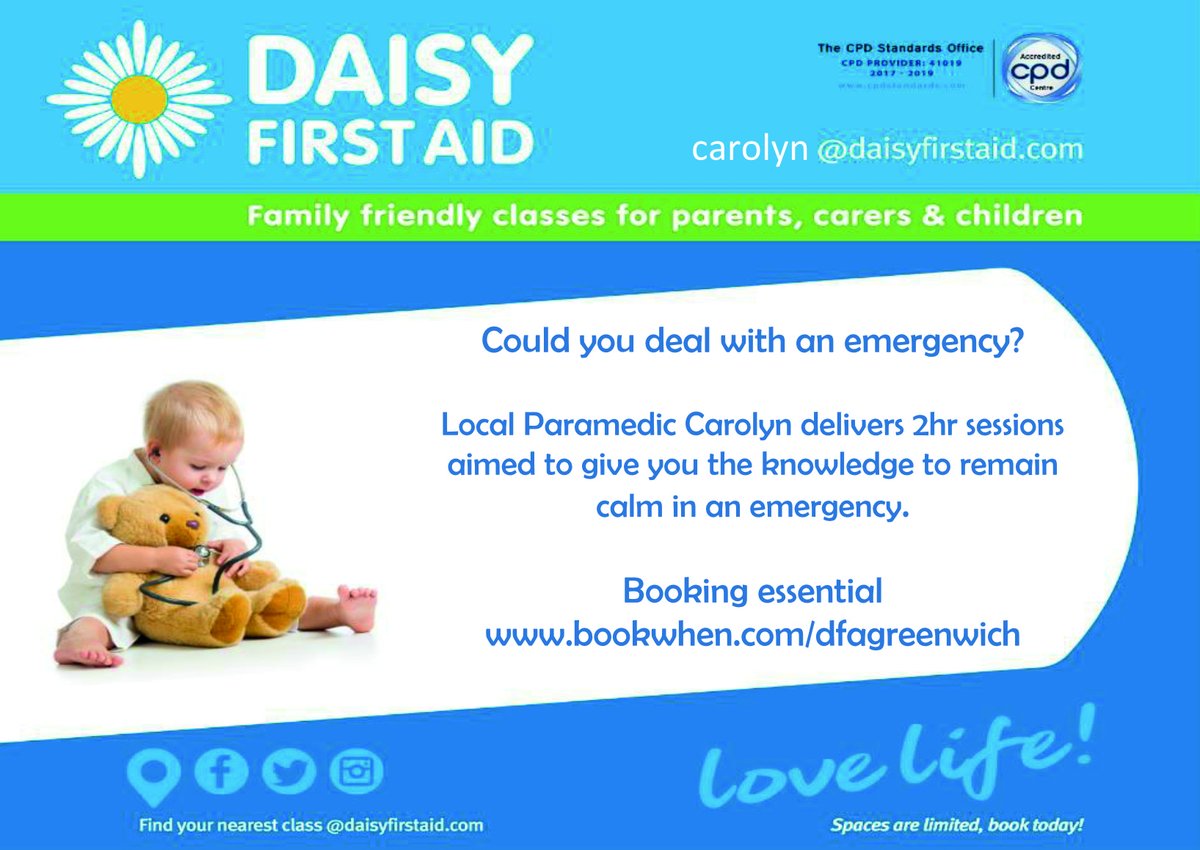 MycenaeHouse's tweet photo. Last two spaces left for #DaisyFirstAid #Greenwich's Family First Aid course here this Sat 18 June 2-4pm. 
Learn life saving skills and information to help you deal with those first few moments before a medical professional arrive. 
Details and booking via https://t.co/5bHFVFfyWP https://t.co/NYGZERd3vu