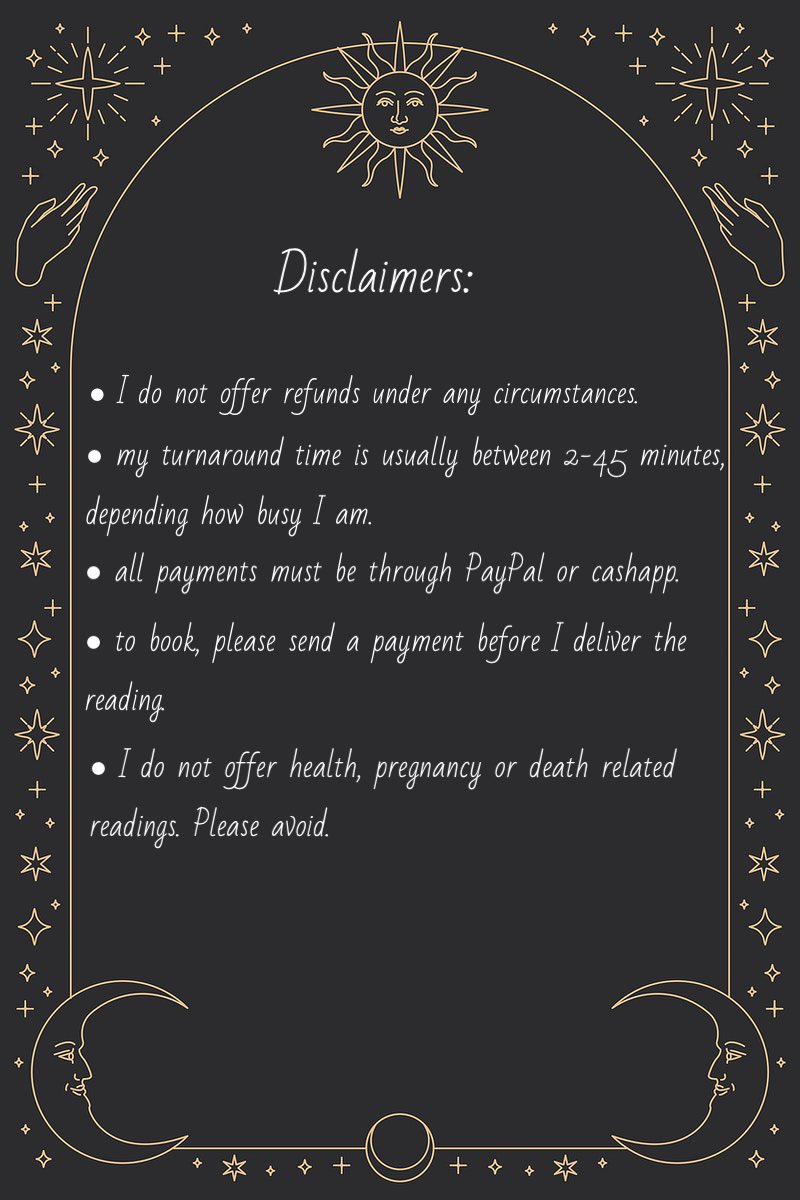 sparklesugglets's tweet photo. Hi, I’m Shannon and I’ve been doing readings for 3 months. Below are a list of my services that I offer. Dm me for a tipped reading of your choice. Turnaround time is a few minutes unless stated otherwise. I do not offer refunds. Please read disclaimer before booking a reading. https://t.co/zRmD0mkJ4y