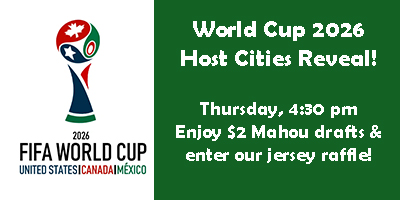 Today's the day...the reveal of the @FIFAWorldCup
 2026 host cities:
- Enjoy $2 #Mahou drafts, 4-5:30 pm
- #HappyHour, 4-8 pm
- Sound on!
- Good luck to @dc2026! 

#eventsdc #Soccer #Worldcup #washingtondc #dupontcircle #DC2026