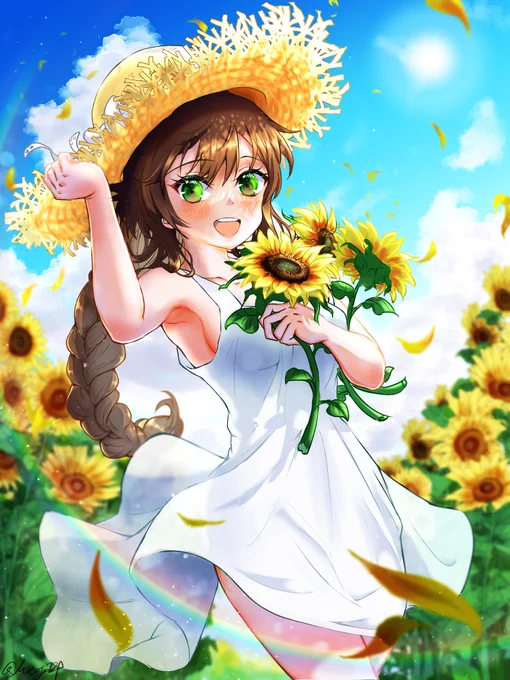 夏イラスト第2弾お題箱より「ひまわりん」お題ありがとうございました(*'ω'*)※リプに透過処理あります#松永依織  #いおりんあーと #イラスト 