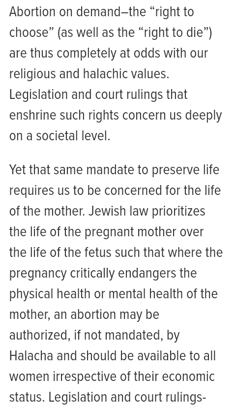 ayawning's tweet photo. @Perdiemservices @briantylercohen False. It is an ancient interpretation. The largest group representing Orthodox Judaism in the US put out a statement opposing laws that ban abortions at any stage of pregnancy for the same reasons as detailed in the lawsuit. https://t.co/Jgww4FlDUv https://t.co/JIZYeyxp7L