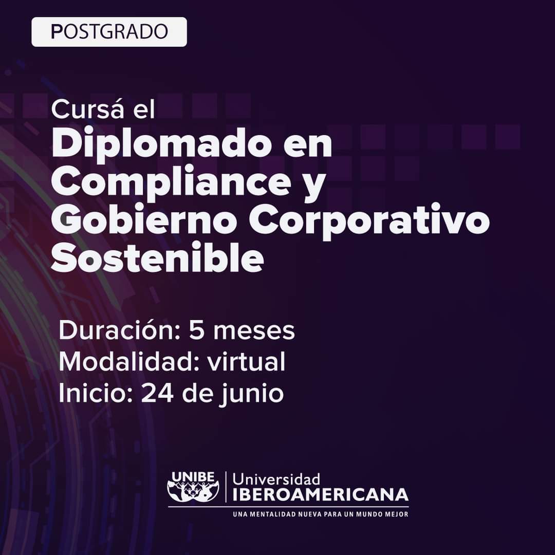 about_ideas's tweet photo. 𝗗𝗜𝗣𝗟𝗢𝗠𝗔𝗗𝗢 𝗘𝗡 𝗖𝗢𝗠𝗣𝗟𝗜𝗔𝗡𝗖𝗘 𝗬 𝗚𝗖𝗦 organizado por la @unibepy, donde nuestra CEO @SusanaRojasSilva forma parte del plantel de docentes.
✔️Fecha de Inicio: 24 de junio
✔️Duración: 5 meses
✔️100% online
Consultas:https://t.co/249mhvnFns
#UNIBEpostgrados https://t.co/tbeRL8oTpV