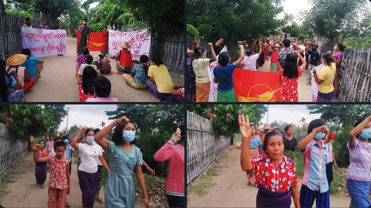 In Shweyekyi village, Yinmarbin township , a protest went on to oppose military dictatorship today.   #2022Jun15Coup #WarCrimesOfJunta #WhatsHappeningInMyanmar